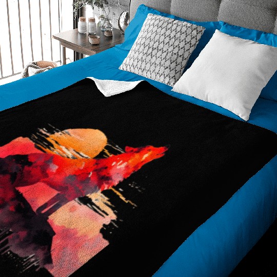 Red Wolf Watercolor Portrait Baby Blankets