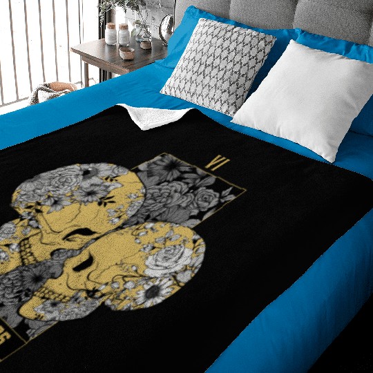 Gold Tarot Lovers Skull Card Baby Blankets