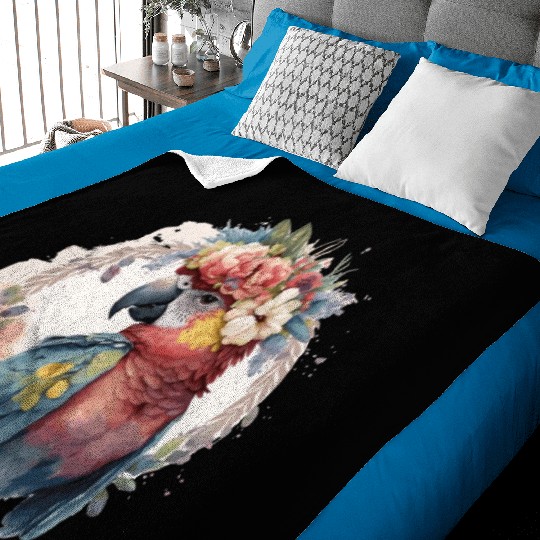 Watercolor Parrot Macaw Bird Flower Crown Pet Bird Baby Blankets