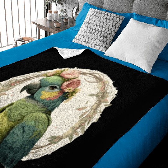 Watercolor Parrot Hahn's Macaw Bird Flower Crown P Baby Blankets
