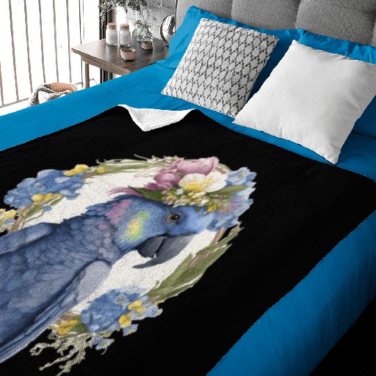Cute Hyacinth Macaw Parrot Bird Flower Crown Pet B Baby Blankets