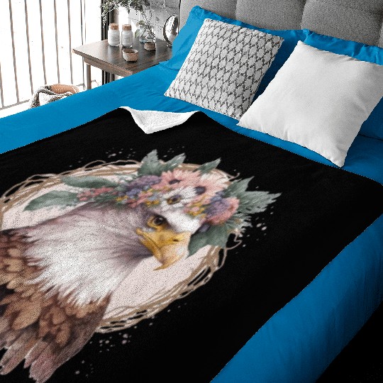 Watercolor Bald Eagle Flower Crown Floral Bird Wat Baby Blankets