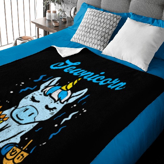 Jewnicorn Jew Unicorn Cute Hanukkah Pajamas Baby Blankets