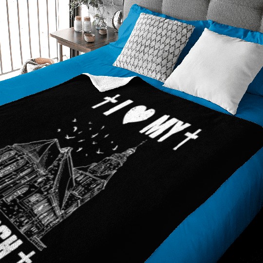 I Love My Church Funny Religious Guy Girl Church Baby Blankets