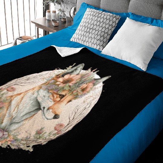 Cute Fox Flower Crown Artistic Foxes Animal Lover Baby Blankets