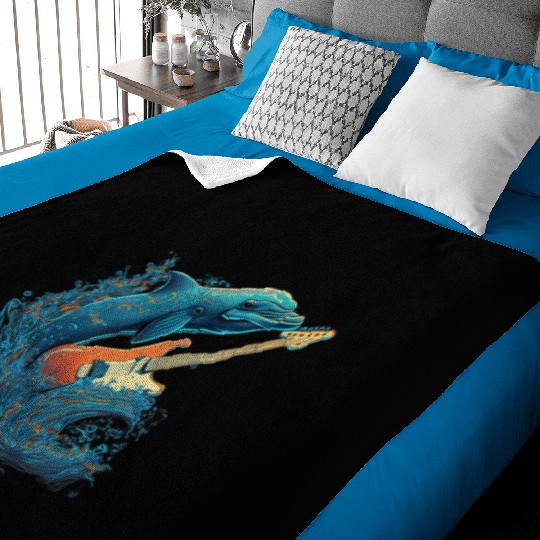 Dolphin Playing Electric Guitar Rock Baby Blankets
