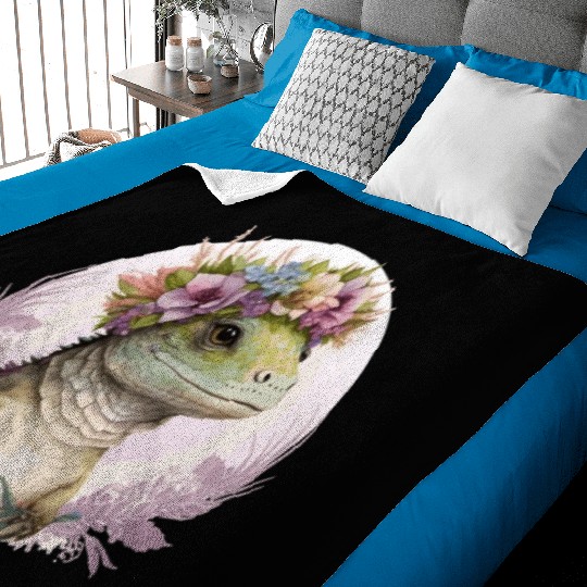 Cute Lizard Flower Crown Lizard Lover Baby Blankets