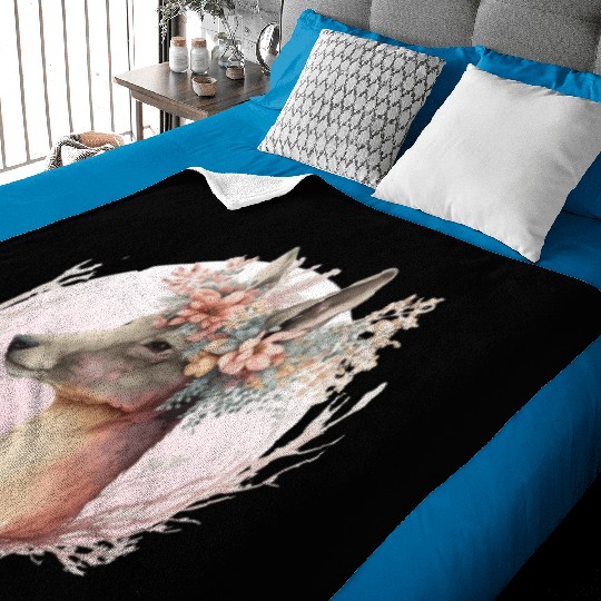 Watercolor Kangaroo Flower Crown Australian Animal Baby Blankets