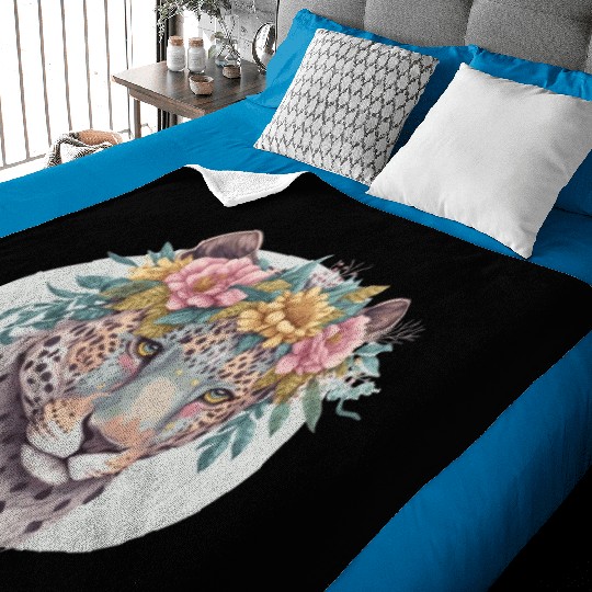 Floral Jaguar Flower Crown Watercolor Animal Baby Blankets
