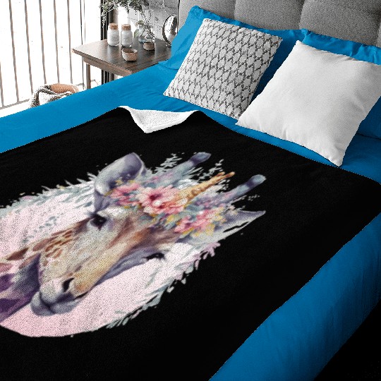 Cute Watercolor Giraffe Flower Crown Safari Animal Baby Blankets