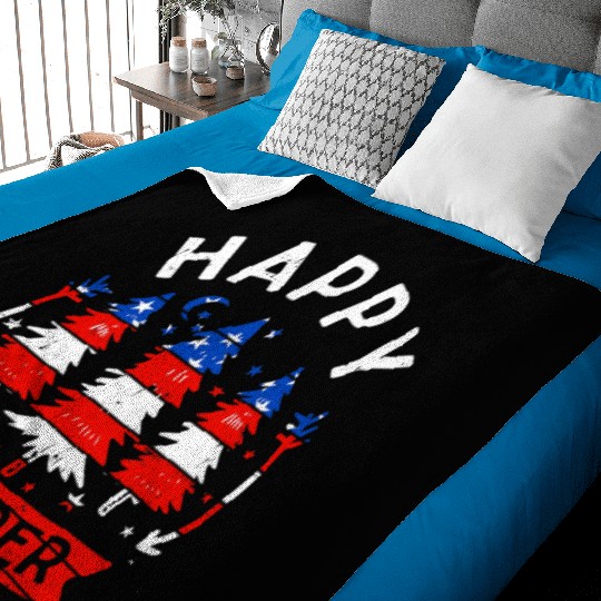 Happy Camper US Flag Patriotic 4th Of July Baby Blankets