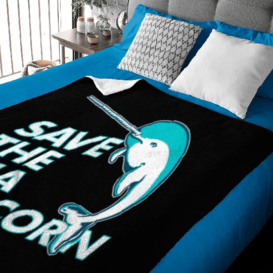 Funny Save the Sea Unicorn Narwhal Baby Blankets