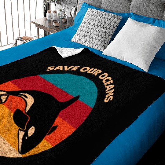 Save Our Oceans Wildlife Orca Whale Climate Change Baby Blankets
