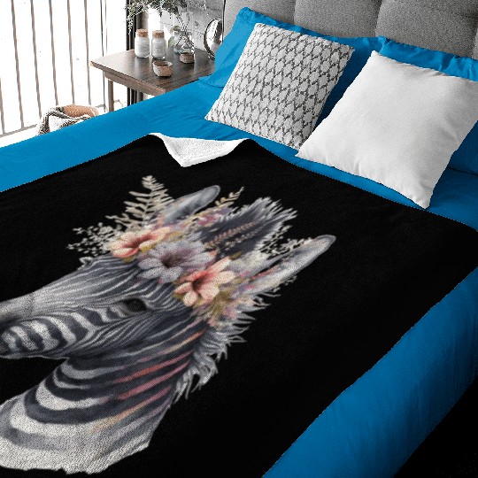 Watercolor Zebra Flower Crown Africa Safari Boho A Baby Blankets