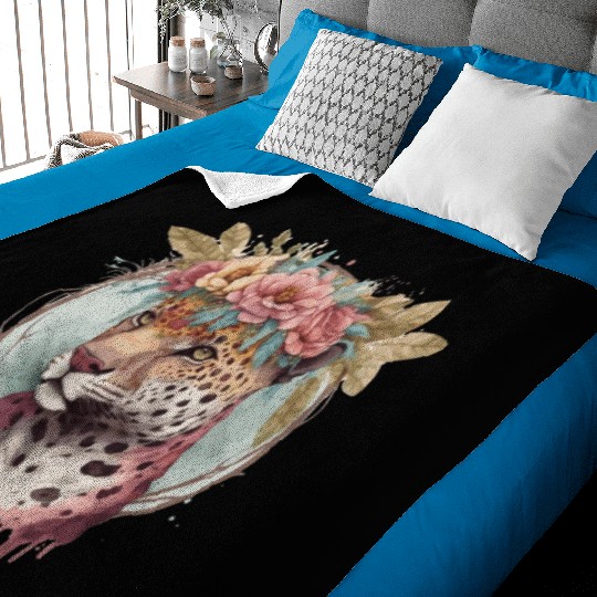 Flower Crown Jaguar Floral Animal Lovers Baby Blankets