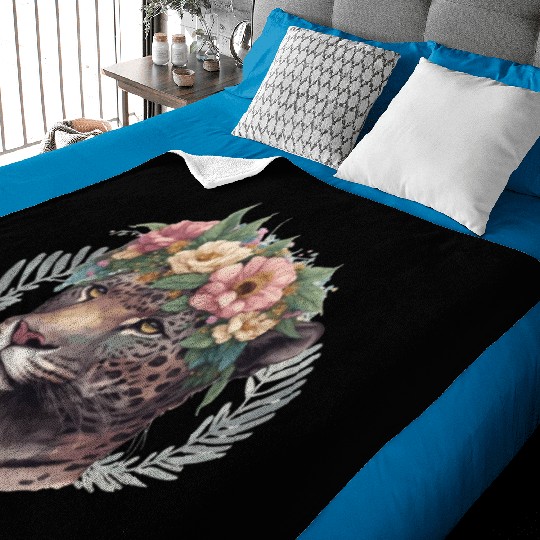 Watercolor Jaguar Flower Crown Wild Cat Lover Baby Blankets