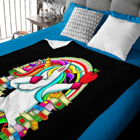 Womens Reading Teacher Dabbing Unicorn Elementary Baby Blankets