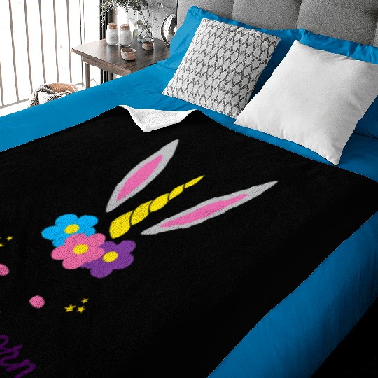 Easter Unicorn Bunny Cute Girl Flowers Ears Horn Baby Blankets