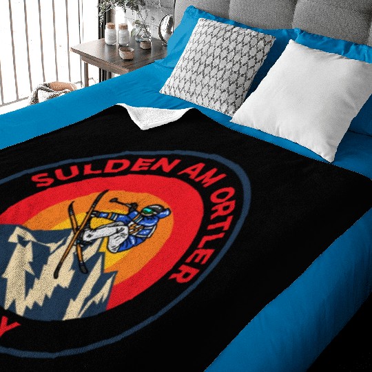 Vintage Skiing in Sulden Am Ortler Italy Sunset Baby Blankets