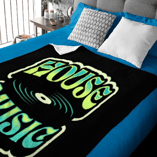 HOUSE MUSIC - Groovy Vinyl (teal/lime) Baby Blankets