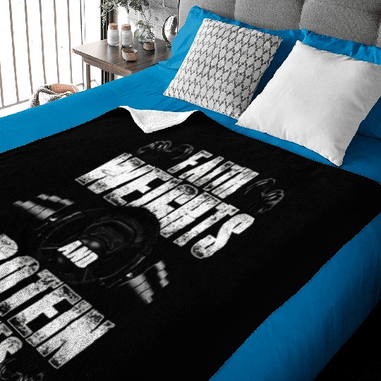 Funny Faith Weights And Protein Shakes Gym Workout Baby Blankets
