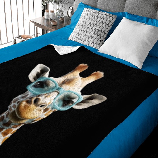 Giraffe Wearing Blue Sunglasses Wildlife Animal Baby Blankets