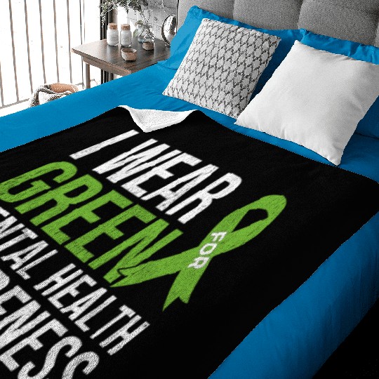 Green Ribbon Mental Health & Depression Awareness Baby Blankets