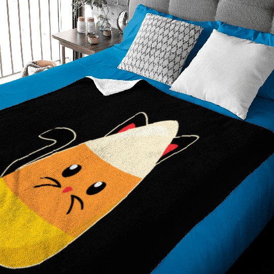 Candy Corn Cat Halloween Baby Blankets