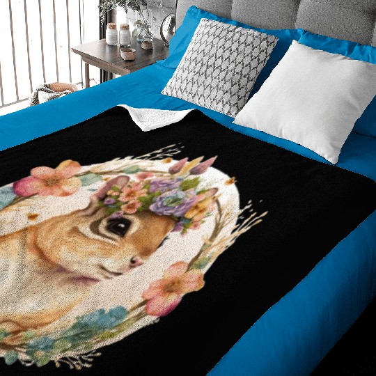 Cute Watercolor Chipmunk Flower Crown Floral Roden Baby Blankets