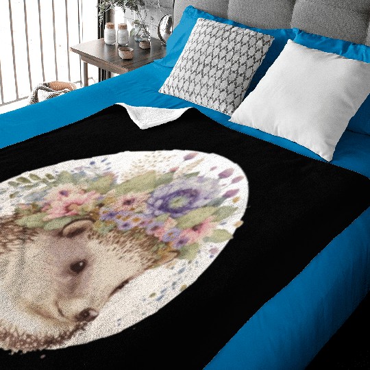 Cute Watercolor Hedgehog Flower Crown Animal Lover Baby Blankets