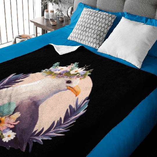 Cute Seagull Bird Flower Crown Floral Birds Baby Blankets