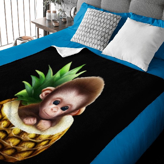 Little monkey in a pineapple Baby Blankets