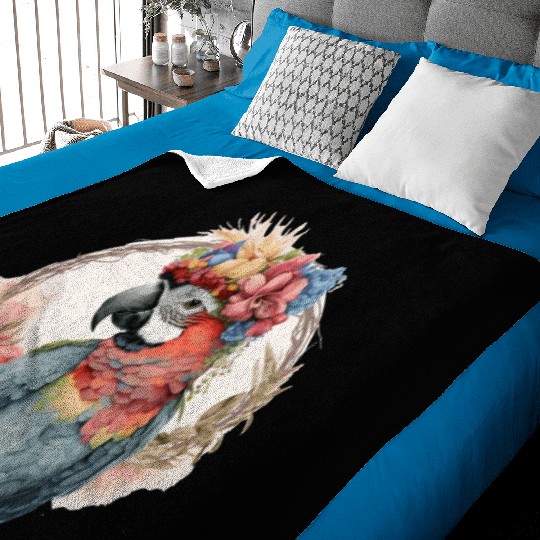 Colorful Parrot Watercolor Macaw Bird Flower Crown Baby Blankets