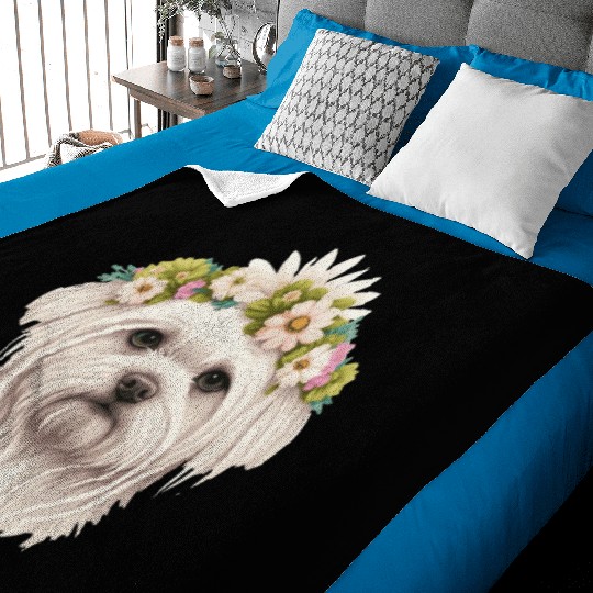 Cute Maltese Flower Crown Pet Dog Breed Floral Pup Baby Blankets