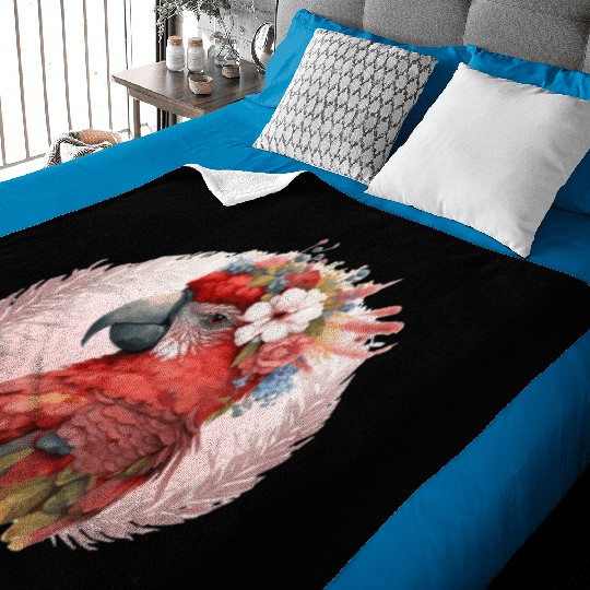 Red Scarlet Macaw Flower Crown Parrot Watercolor B Baby Blankets