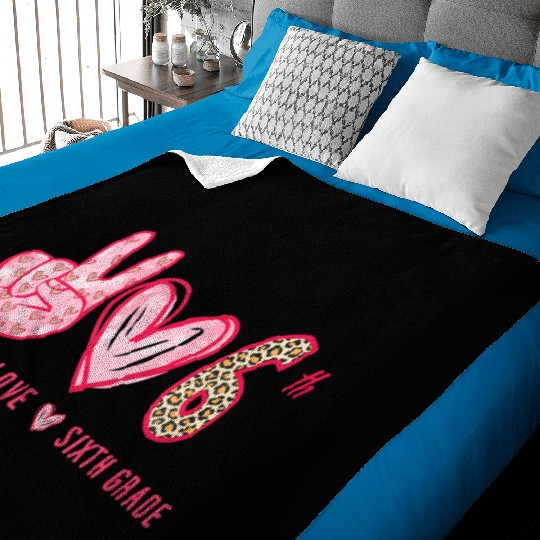 Peace Love 6th Grade Squad Leopard Student Back To Baby Blankets