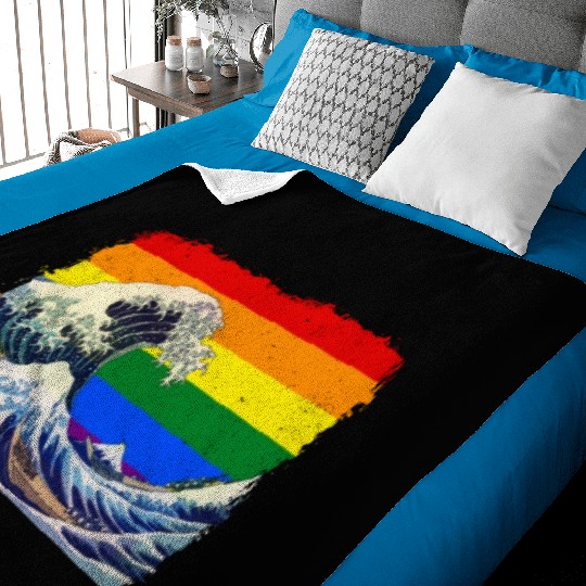 Gay Pride Rainbow Flag Great Wave off Kanagawa Baby Blankets