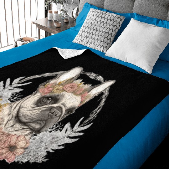 Cute French Bulldog Frenchie Flower Crown Pet Dog Baby Blankets