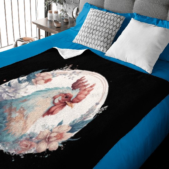 Watercolor Flower Chicken Rooster Chinese Zodiac A Baby Blankets