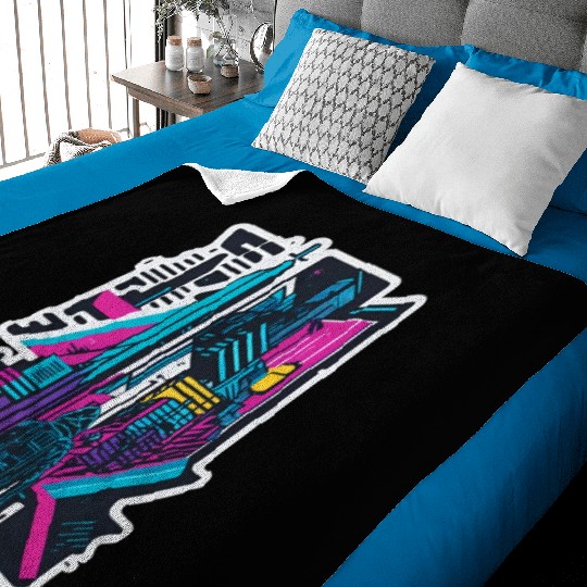 Cyberpunk Cityspace Baby Blankets