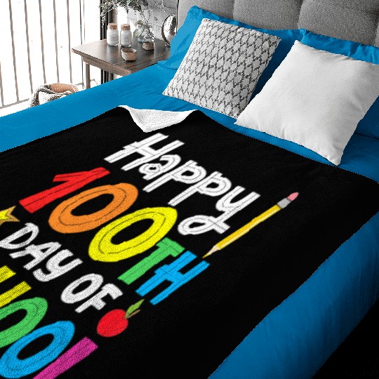 Happy 100Th Day Of School Teacher Rainbow Baby Blankets