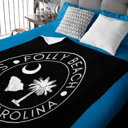 Folly Beach South Carolina Palmetto Map Flag Sc Baby Blankets