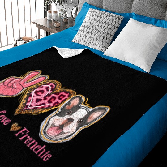 Leopard Peace Love Frenchie Funny Dog Mom Mothers Baby Blankets