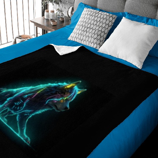 Neon Moon Wolf Baby Blankets