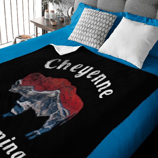 Cheyenne Wyoming With Flag Themed Mountain Scenery Baby Blankets