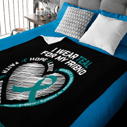 Teal Ribbon Ovarian Cancer Awareness Friend Baby Blankets