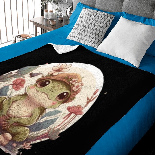 Cute Cottagecore Baby Frog Toad Frog Lovers Baby Blankets