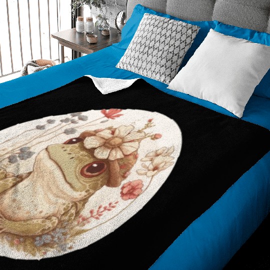 Cottagecore Cute Frog Toad Flower Crown Dark Acade Baby Blankets