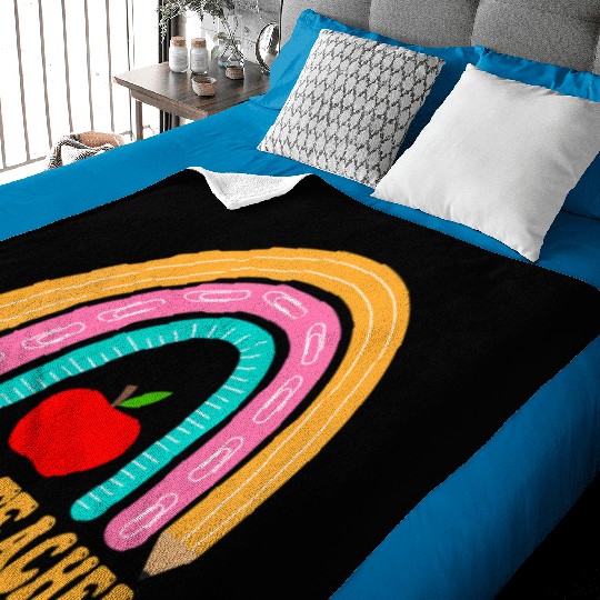 Spanish Teacher Rainbow Pencil Back To School Appr Baby Blankets