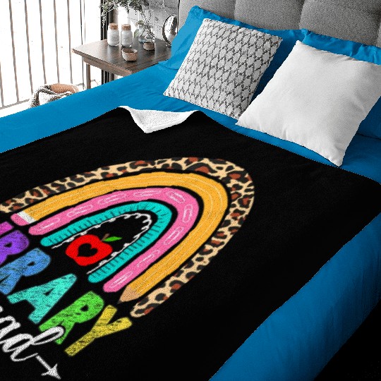 Library Squad Rainbow Leopard Teacher Back To Scho Baby Blankets
